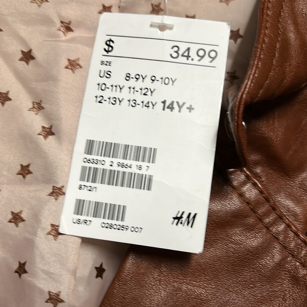 H&M kids girls brown leather moto jacket nwt size 14 - Picture 13 of 13